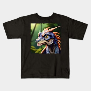 Blue and White Scaled Jungle Dragon with Orange Spikes Kids T-Shirt